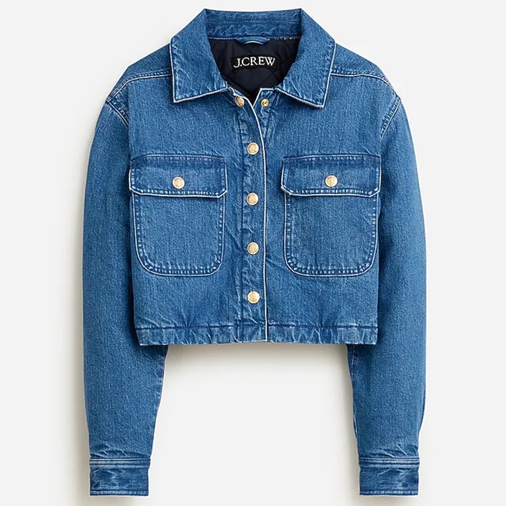 J.Crew Cropped Denim Puffer Jacket size XS